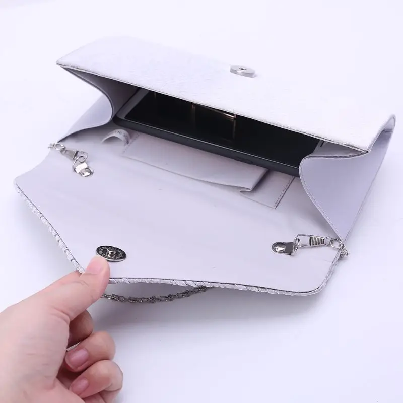 Rhinestone Satin Frosted Evening Clutch Bag Handbag Purse Crossbody Bag for Women Ladies Wedding Party Festival Decor Supplies