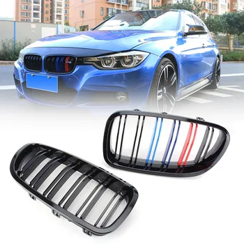 

Car Front Grille Double Line Styling Grill Cover For BMW 5 Series F10 F18 2010 2011 2012 2013 2014 ABS Plastic 2pcs/set