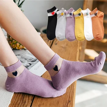 

Summer Heart Transparent Socks Women Street Boat Socks Sweet Love Pattern Ultrathin Shallow Short Socks