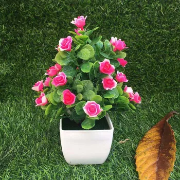

Artificial Potted Hibiscus Plant Fake Rose Floral Bonsai Holiday Home Decoration