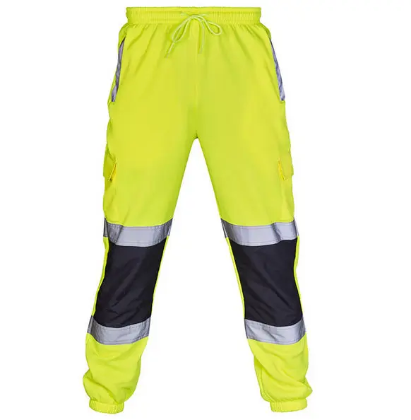 Мужские Защитные Спортивные штаны Hi Vis, рабочая одежда, спортивные длинные брюки для бега, повседневные люминесцентные зеленые брюки - Цвет: Зеленый