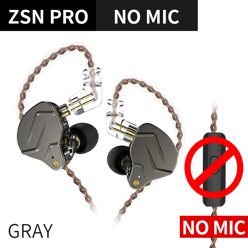 Плотным верхним ворсом KZ ZSN Pro 1BA+ 1DD Hi-Fi гибридный двойной драйвер в ухо наушники с металлической смолы Корпус и 0,75 мм 2 контактный съемный кабель - Цвет: Grey-No-Mic