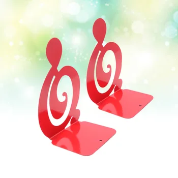 

A Pair Book Bezel Metal Desktop Stand Simplicity Bookmark Music Treble Clef Shaped Non Skid Rack for DVDs Magazines (Red)