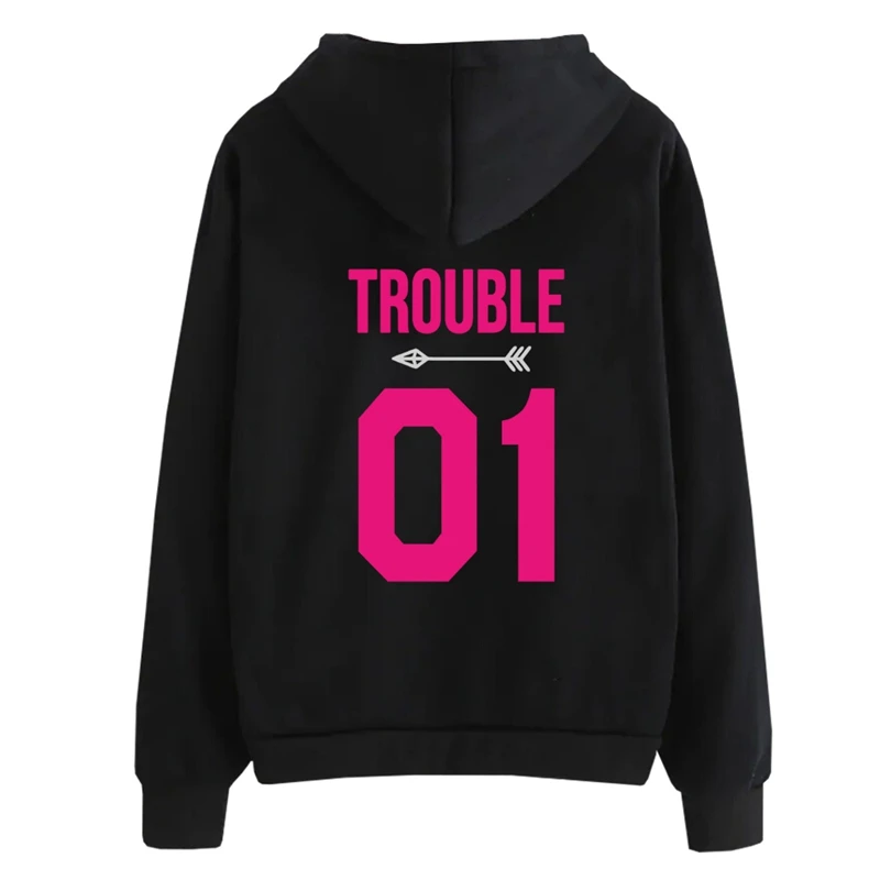Двойной 01 и Trouble 01 с буквенным принтом сестер толстовки лучший друг толстовки для пар Bff Женский пуловер с длинными рукавами Harajuku