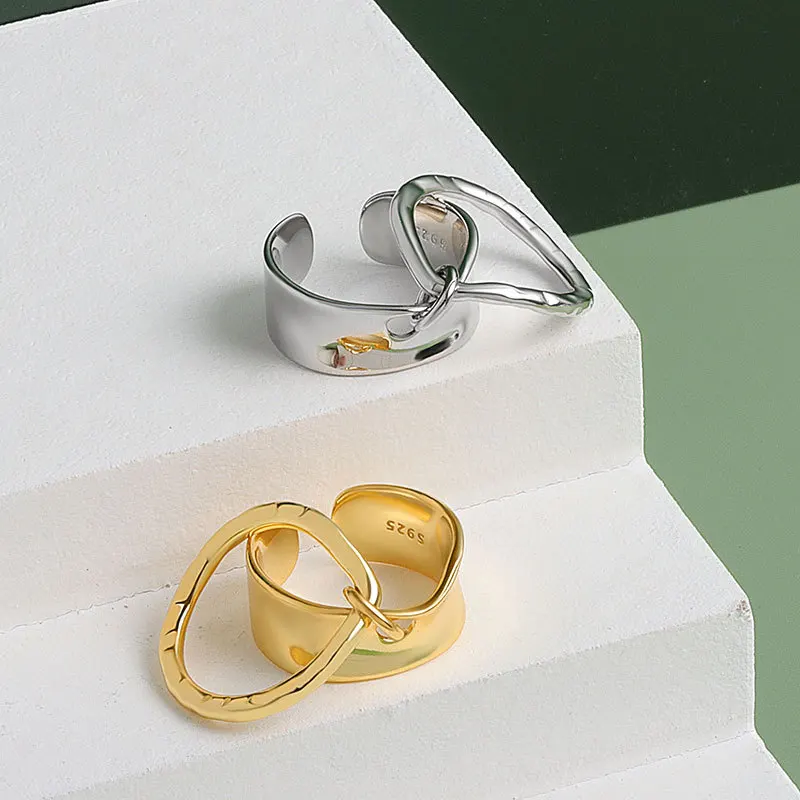 Silver Color Ring Man Women Double Round Lines Vintage Wedding Trendy Jewelry Open Adjustable Ring silver rings silver ring wedding rings Trendy Gifts