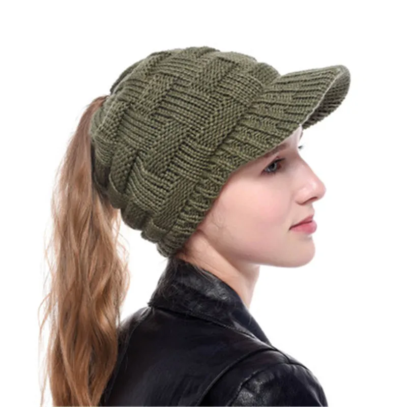 

2019 Ear Warm Casual Loose Ponytail Wool Knitted Women Fall Winter Baseball Cap Hat Elastic Fashion Accessories Outdoor-XMC-W6
