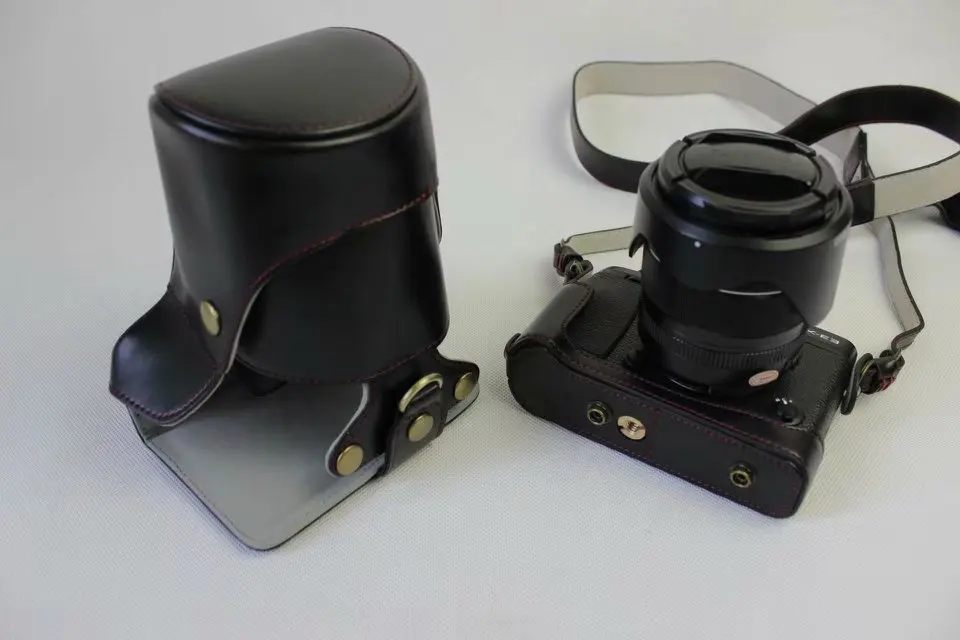 Чехол из искусственной кожи для камеры FUJI Fujifilm XE3 X-E3 с ремешком черный кофе коричневый