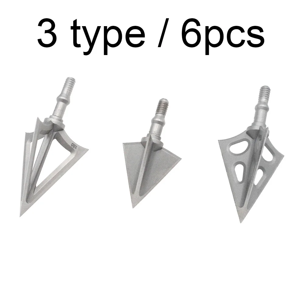 6pcs Metal Sharp Broadheads 2 Fixed Blade 100 Grain Hunting Archery Arrow Heads 