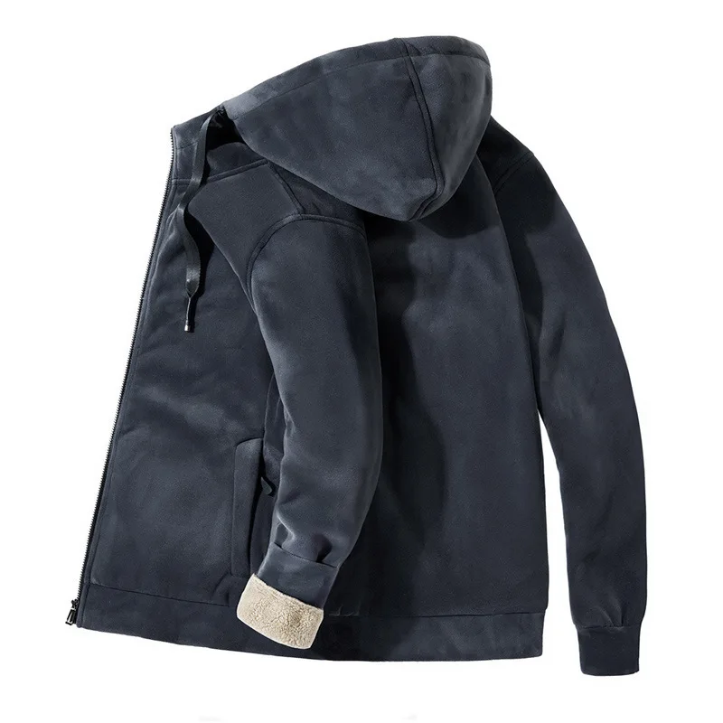 50% OFF Winter men's Zipper Hooded Plus Velvet Thickened Fleece Cardigan Sweater Casual Jacket Coat Sweater Outerwear Large Size M-8XL