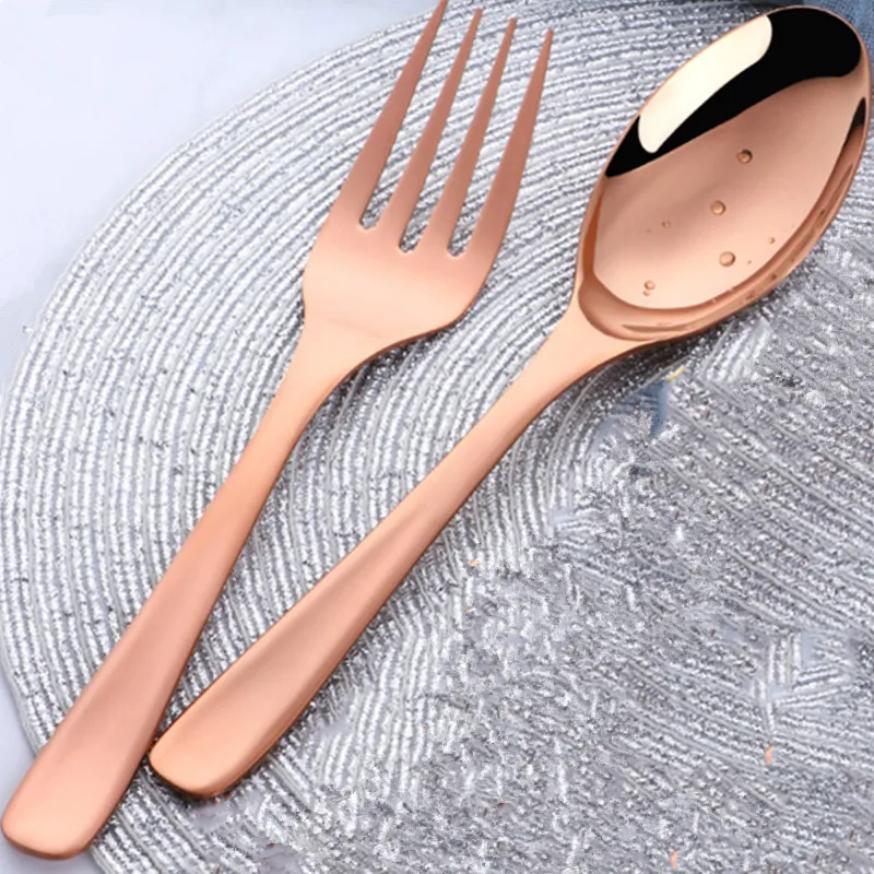 

1Pc Big Size Stainless Steel High Quatlity Tableware Serving Spoons and Fork Salad Iridescent Rainbow 8 Colors Kitchenware
