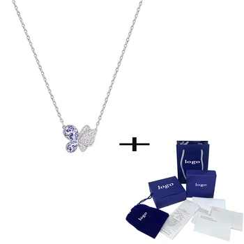 

SWA 2019 New Elegant Purple Crystal Clavicle Necklace Fashion Glamour Lady Luxury Jewelry Send Girlfriend Romantic Birthday Gift
