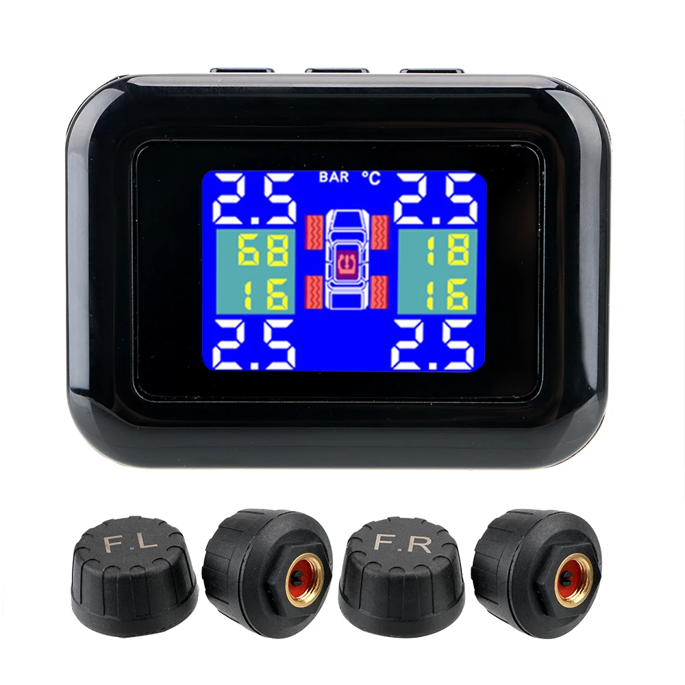 LEEPEE 4 External Sensors TPMS Car Tire Pressure Alarm Monitor System Cigarette Lighter Plug LCD Screen Display