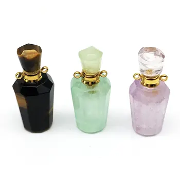 

Plating Gold Colour Natural Gems Stone Perfume Bottle Pendants,Amazonite Crystal Essential Oil Bottle Necklace Charms Jewelry