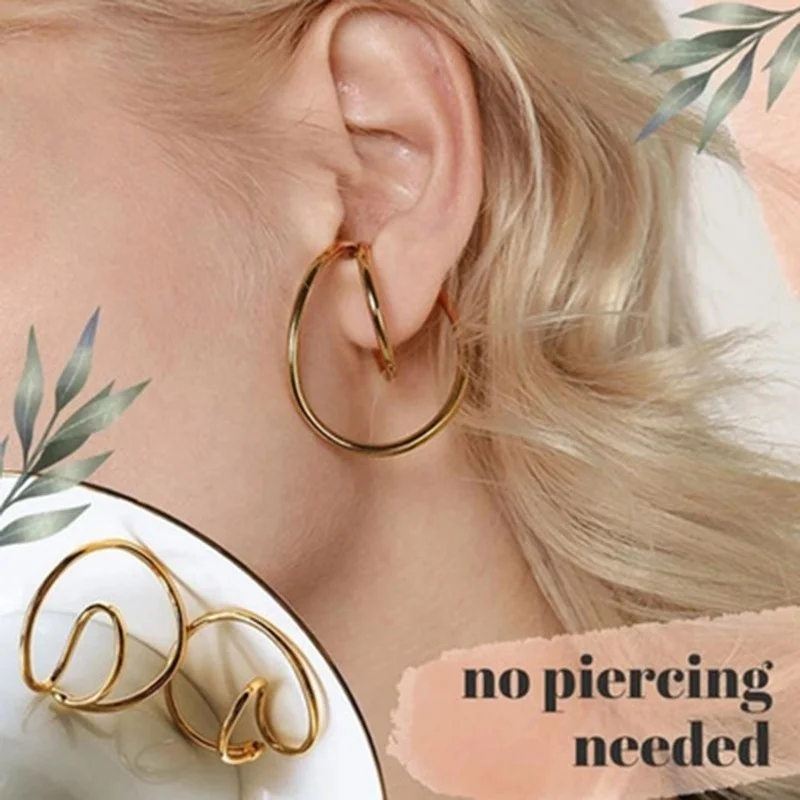 

Exaggeration Gorgeous Hooping Ear Cuff Geometry Earring Ear Clip No Piercing Earcuff Gleaming for Girlfriend Valentine Day Gift