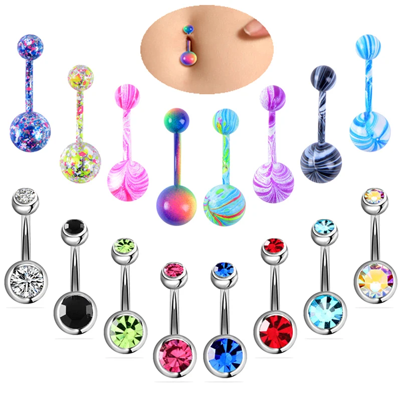 16pcs 1Set Navel Piercing Surgical Steel Belly Piercings Sexy Piercing Ombligo Ear Piercings Navel Earring Gold Body Jewelry Pircings - Окраска металла: 16pcs