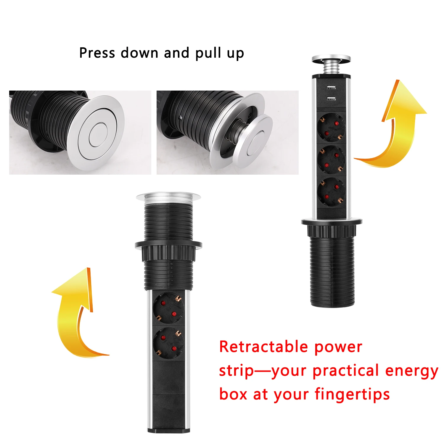 

Hot Multifunctional Kitchen Table Switch USB Socket Waterproof Cabinet Hidden Intelligent Lifting Office Socket