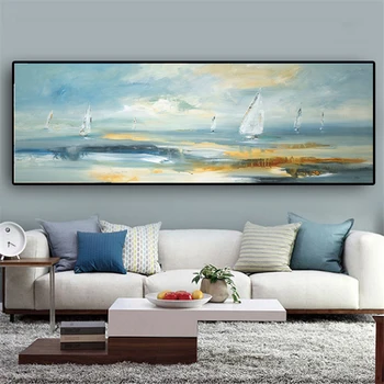 

Natural Abstract Boat Landscape Oil Painting on Canvas Cuadros Poster and Print Wall Art Picture for Living Room Home Decoration
