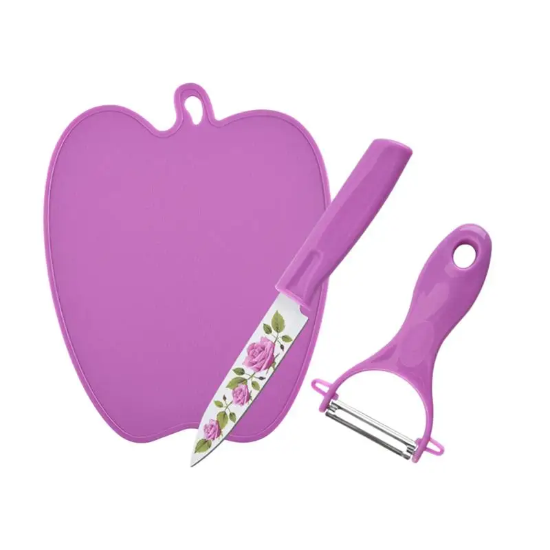 

3pcs Fruit Knife Peeler Vegetable Non-slip Cutting Board Kitchen Tool Set (Purple)