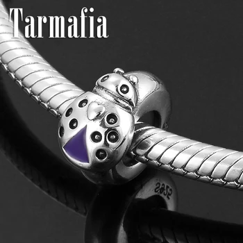 

Cute Cartoon Purple Enamel Ladybug 925 Sterling Silver Stopper Silicone Beads Fit Original Women Charm Bracelet Jewelry making