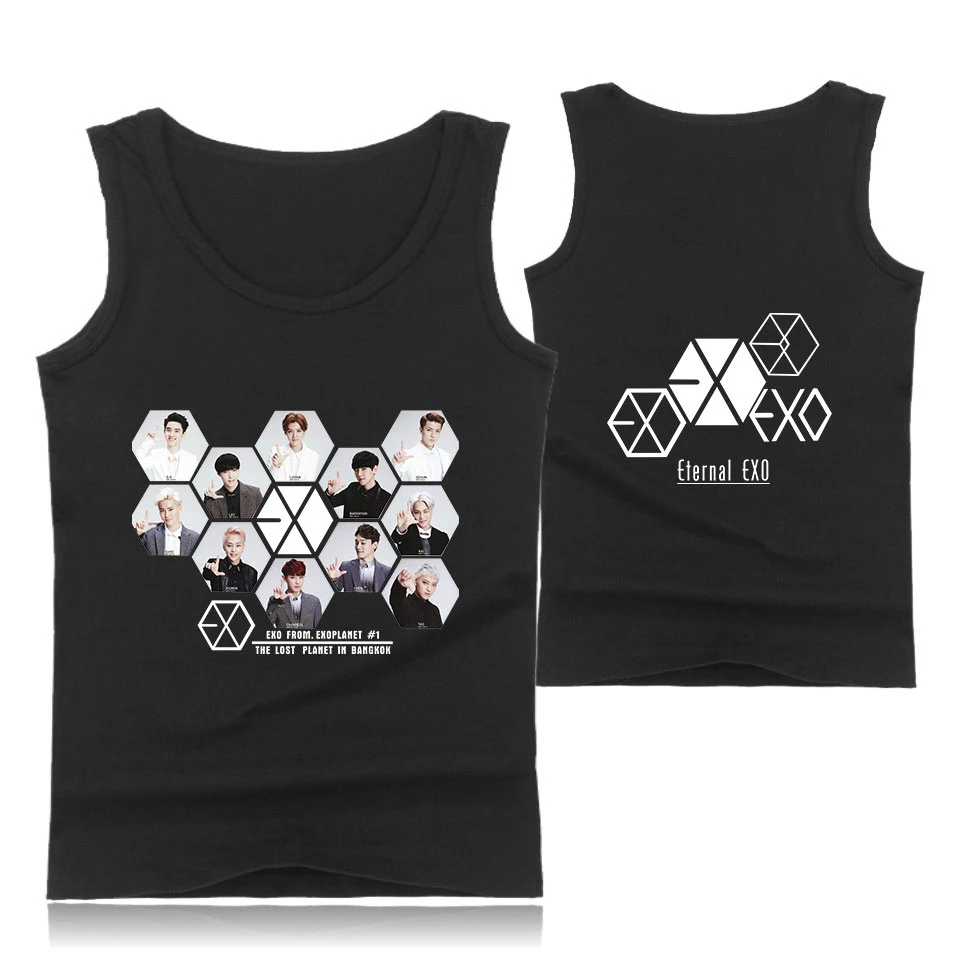EXO vocal concertprint Модная стильная хипстерская Повседневная Удобная популярная летняя одежда с круглым вырезом без рукавов для мужчин и женщин