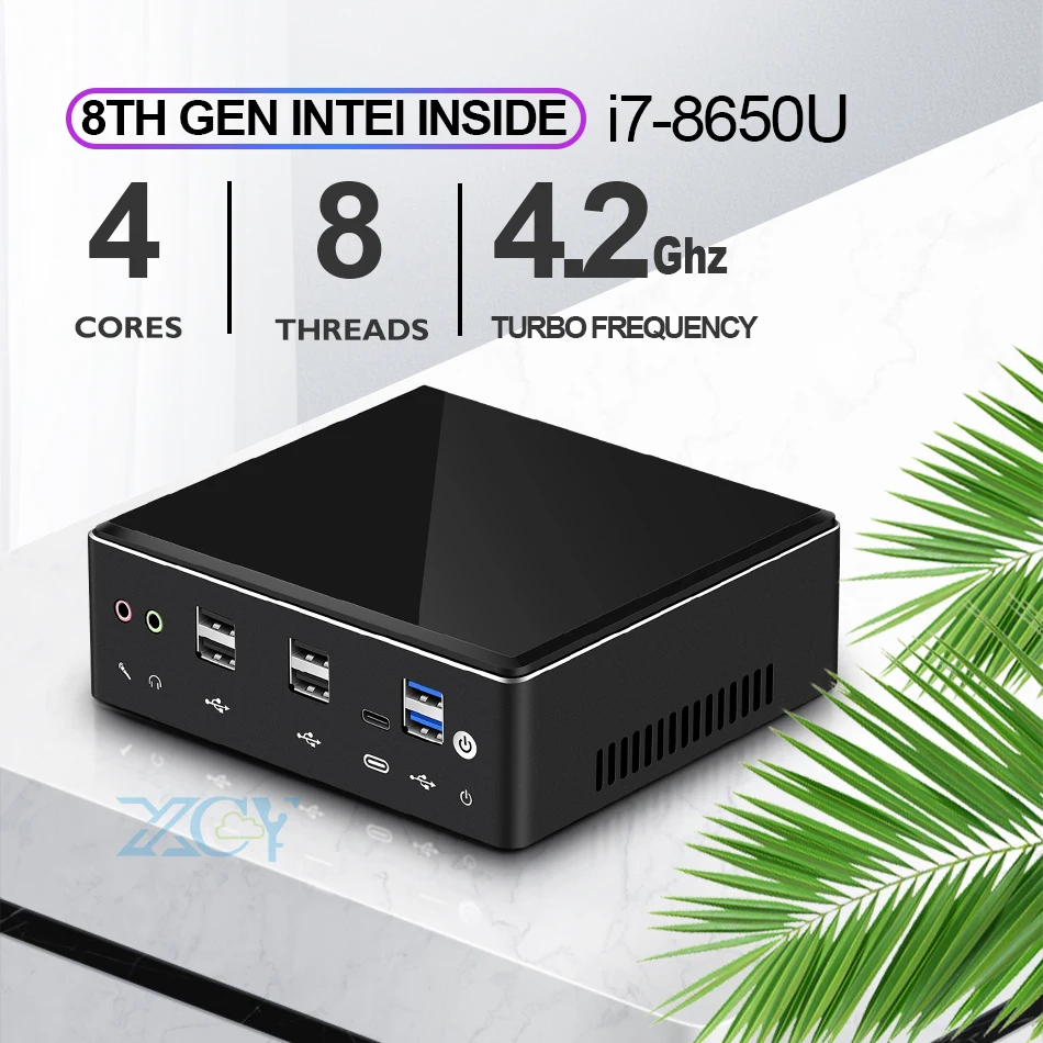 Mini PC Intel Core i7 7500U 8650U computadora Windows 10 2 * DDR4 M.2 SSD de 8 * USB DP tipo-C 2 *