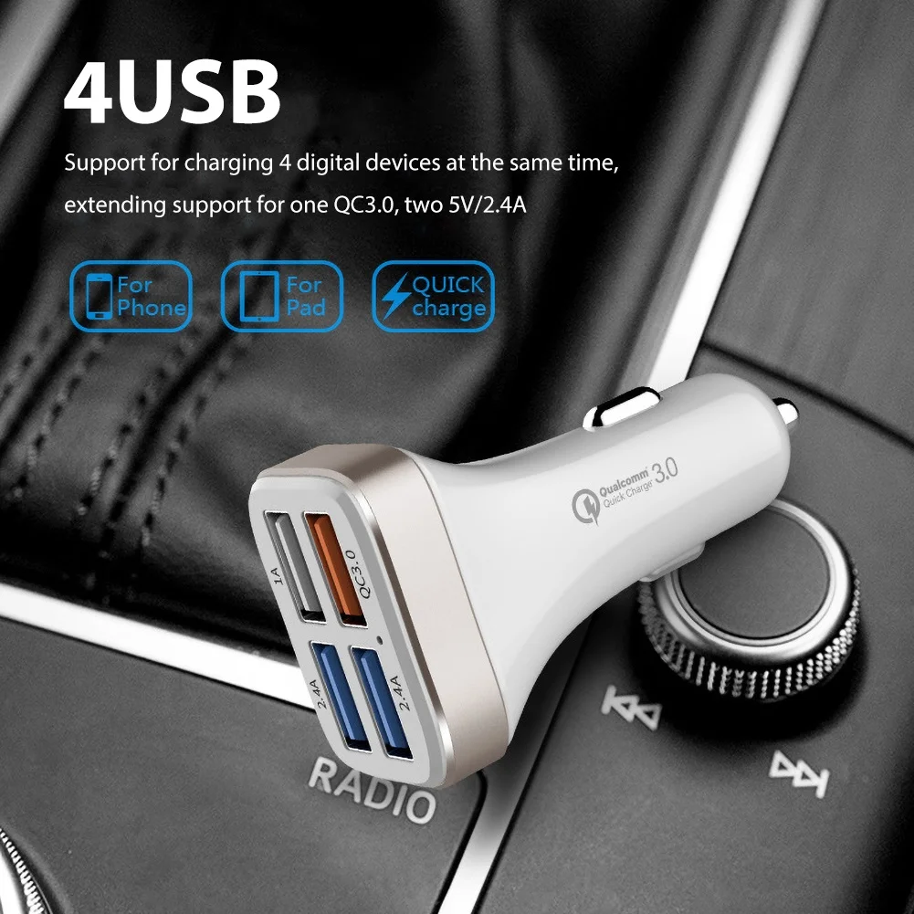 Мини 4 usb порта Быстрая зарядка QC3.0 мобильный телефон автомобильное зарядное устройство адаптер питания