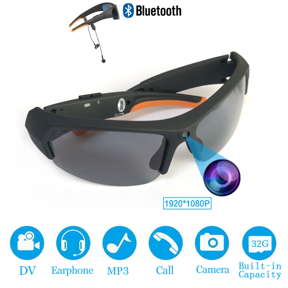 2020 HD 1080P 32GB Polarized Lens Mini Sunglasses Camera Multifunctional Bluetooth MP3 Player Sports DV Video Recorder