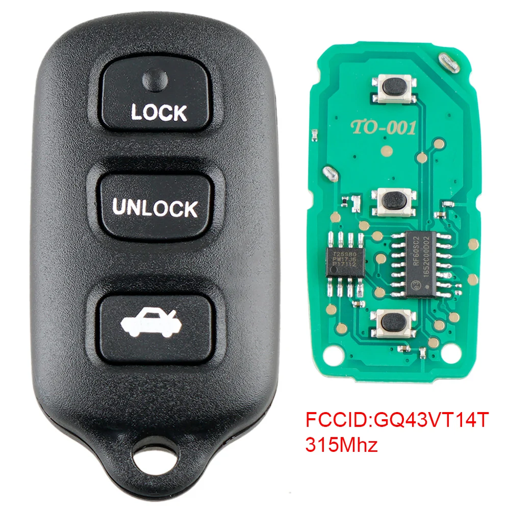 

Car Key 315Mhz 3+1 Button Replacement Keyless Entry Remote Fob GQ43VT14T Fit for 1998 1999 2000 2001 2002 2003 2004 Toyota Avalo