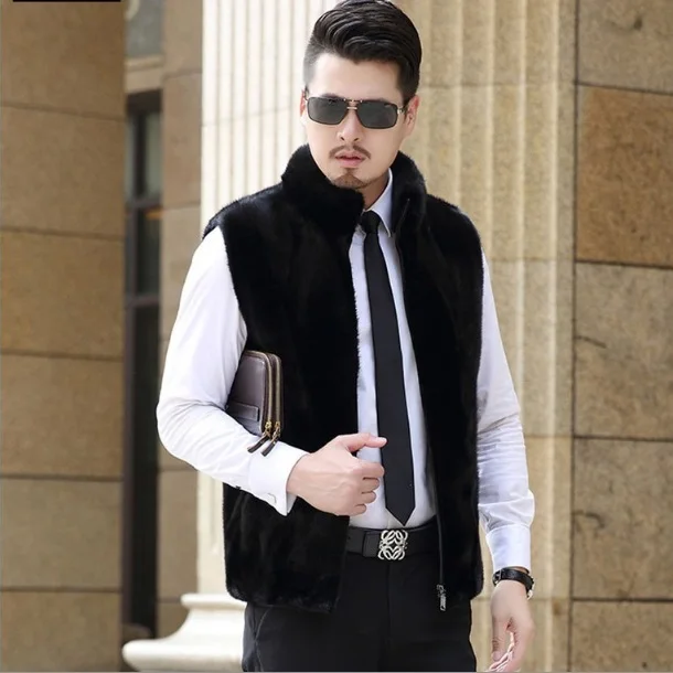 Furry Plus Size Mens Faux Fur Vest 2019 Winter Waistcoat Stand Collar Slimming Business Formal Mink Jacket XL718 | Мужская одежда