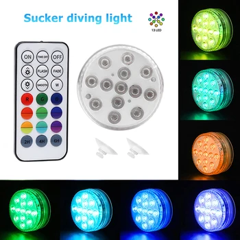 

LED IP68 Waterproof Underwater Diving Light with Suction Cup Dimmable Round Remote Control Lamps Swimming Pool Pond Vase Light