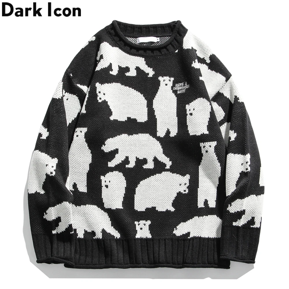 

DARK ICON Animal Loose Sweater Men Women Round Neck Preppy Style Men's Sweater Boy's Sweater