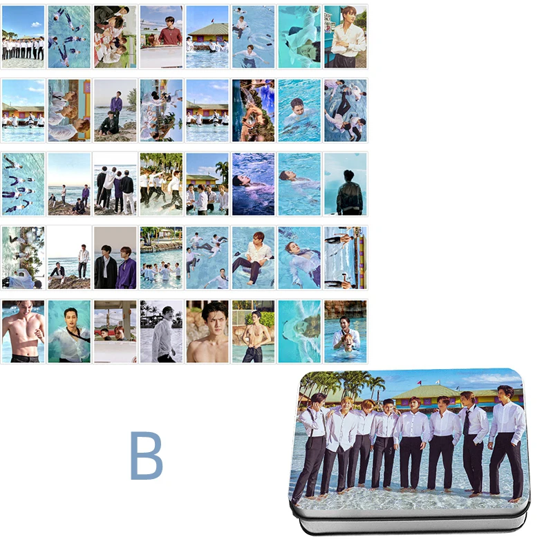 40 шт./компл. Kpop EXO Гавайские фотокниги фотография Поляроида Lomo карты Мода EXO вентиляторы подарки металлический ящик 40 шт карты