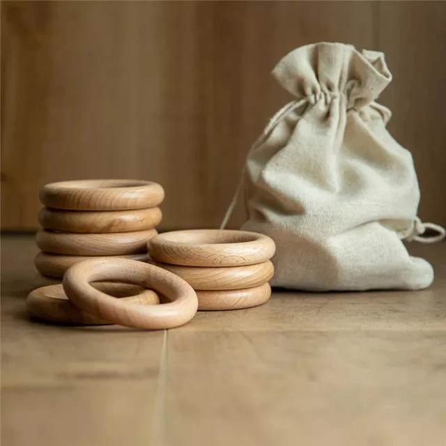 New 5Pc 40/55/60/65mm Beech Wooden Baby Teething Rings Wooden Custom Name Baby Teethers Accessories For Baby DIY Bracelet Making 4