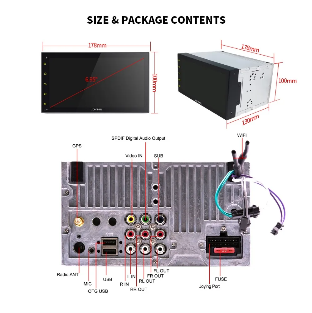 Excellent JOYING double 2 din 6.95" car radio Android 8.1 Octa Core with DSP GPS Navigation head unit SWC universal BTstereo audio player 20