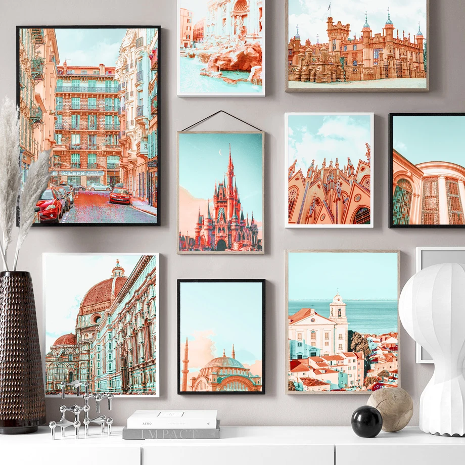 Настенная живопись с изображением городских зданий красивые скандинавские