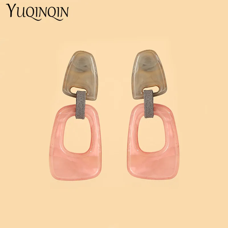 Korean Acrylic Long Dangling Earrings for Women Big Geometric Resin Drop Earring Vintage Brincos for Girls