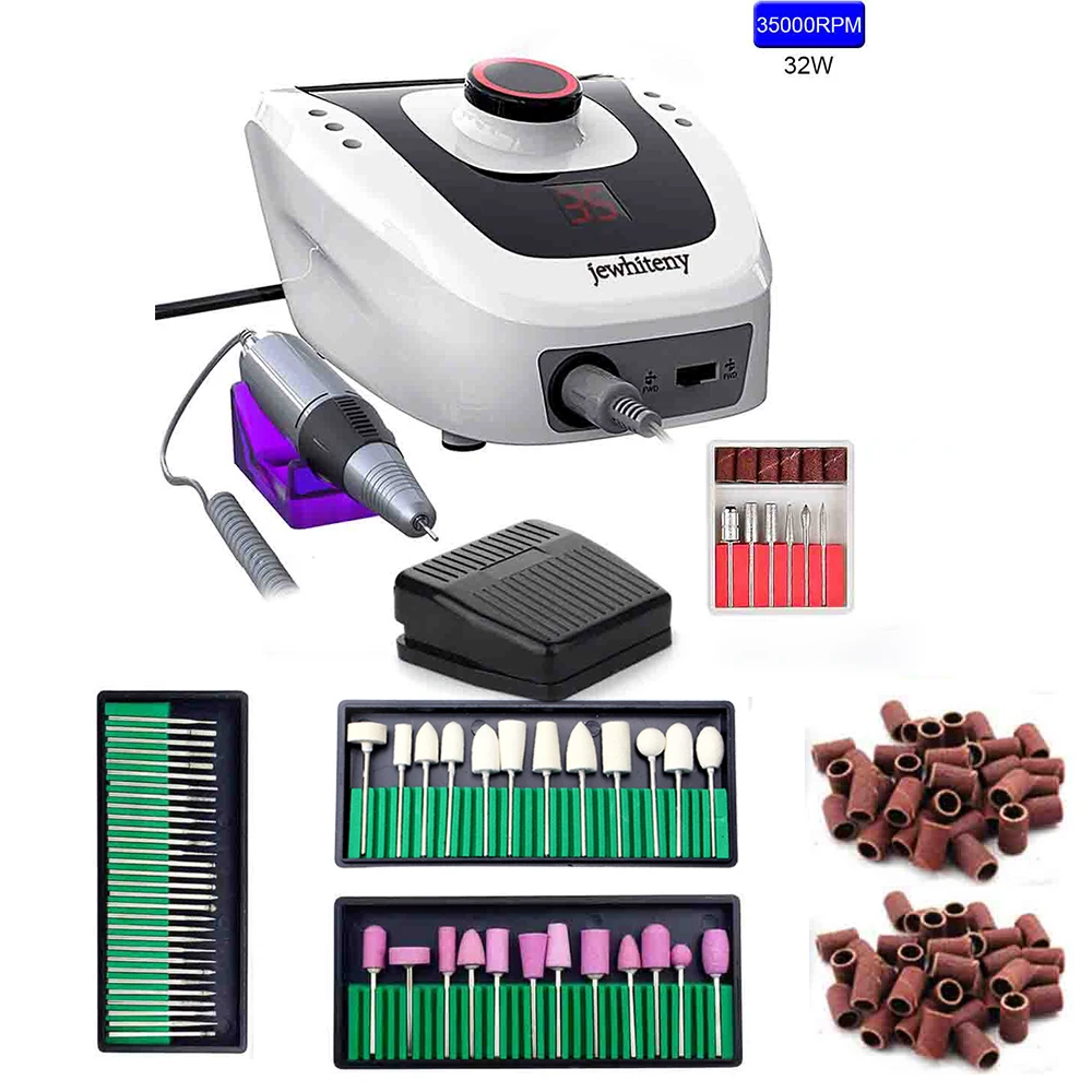  35000RPM 32W Electric Nail Drill Machine Manicure Machine File Kit With 3 packs sand ring 2 boxes D
