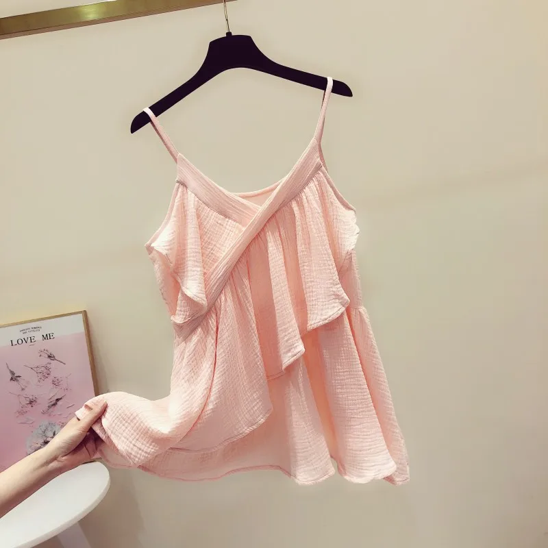 

Sexy Top Woman 2020 Summer Wear New Elegant Solid Color Irregular Flounced Camisole Top Women's Casual Holiday Seaside Tops Girl