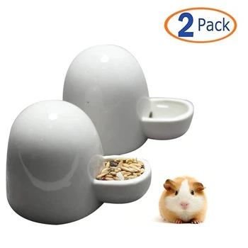 

2 Pack Hamster Water Food Bottle Feeder Small Pets Automatic Dispenser Ceramics Drinking Silent Bowl 10Oz