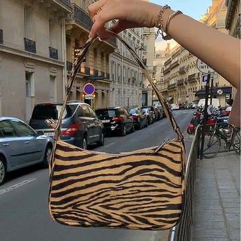 

2020 Retro Zebra Pattern Armpit Bag French Shoulder Bag Portable Ladies Bag Fashion Casual Women Purse and Handbags Sac A Main