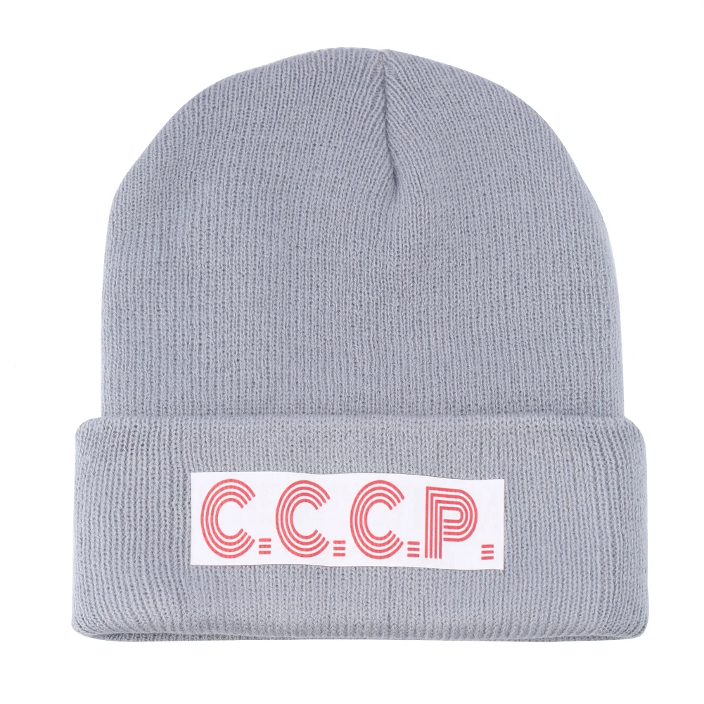 Русская Шапка-бини с принтом CCCP, мужские вязаные зимние тонкие шапки, женские шапки, флисовая короткая облегающая шапка, теплые осенние шапки