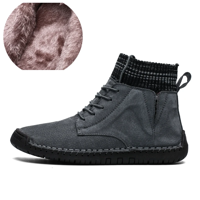 VRYHEID; сезон осень-зима; повседневная обувь для мужчин; натуральная кожа; ручная работа; винтажные мужские ботинки с высоким берцем; теплые кроссовки; hombres; большие размеры 48 - Цвет: Gray Fluff