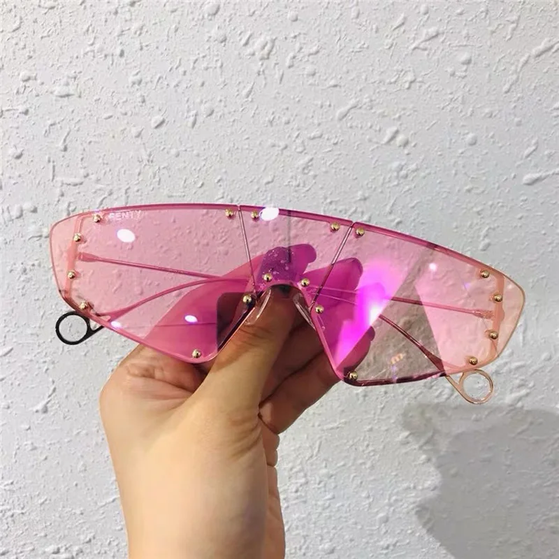 Винтажное сексуальное зеркало "Рианна" фиолетовые розовые женские солнцезащитные очки роскошный сплав заклепки мужские Оттенки UV400 Винтажные кошачий глаз очки oculos feminino