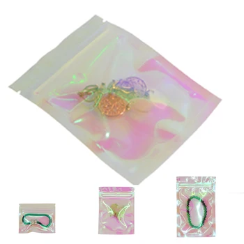 

100Pcs Flat Zip Lock Bath Salt Cosmetic Bag Pouches Aluminum Foil Makeup Bag Hologram Zipper Bags Home Storage