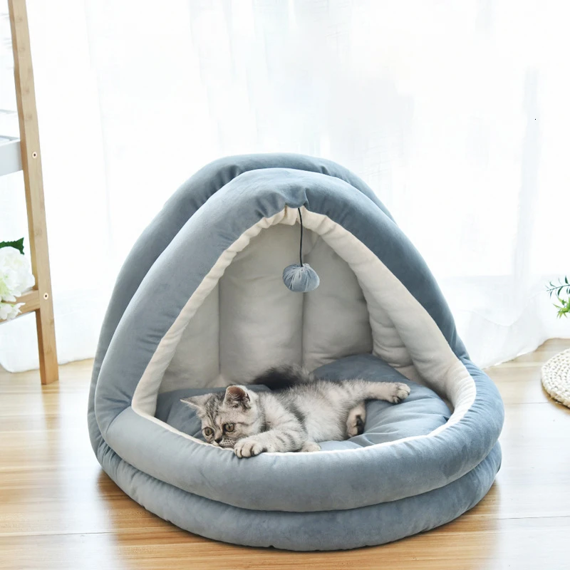 Мягкий домик для кошек с подвесным шариком, высококачественный прочный съемный нескользящий котенок, теплая удобная палатка