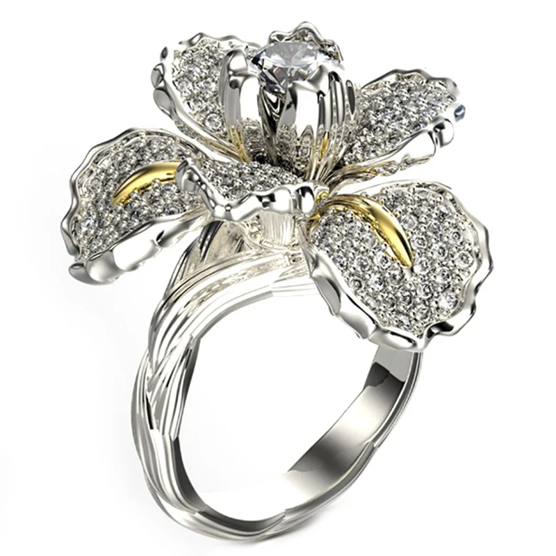 Роскошное женское кольцо с большим белым синим цветком, очаровательное кольцо с кристаллами, циркониевым камнем, обручальное кольцо, элегантное серебряное Золотое обручальное кольцо для женщин - Цвет основного камня: SV