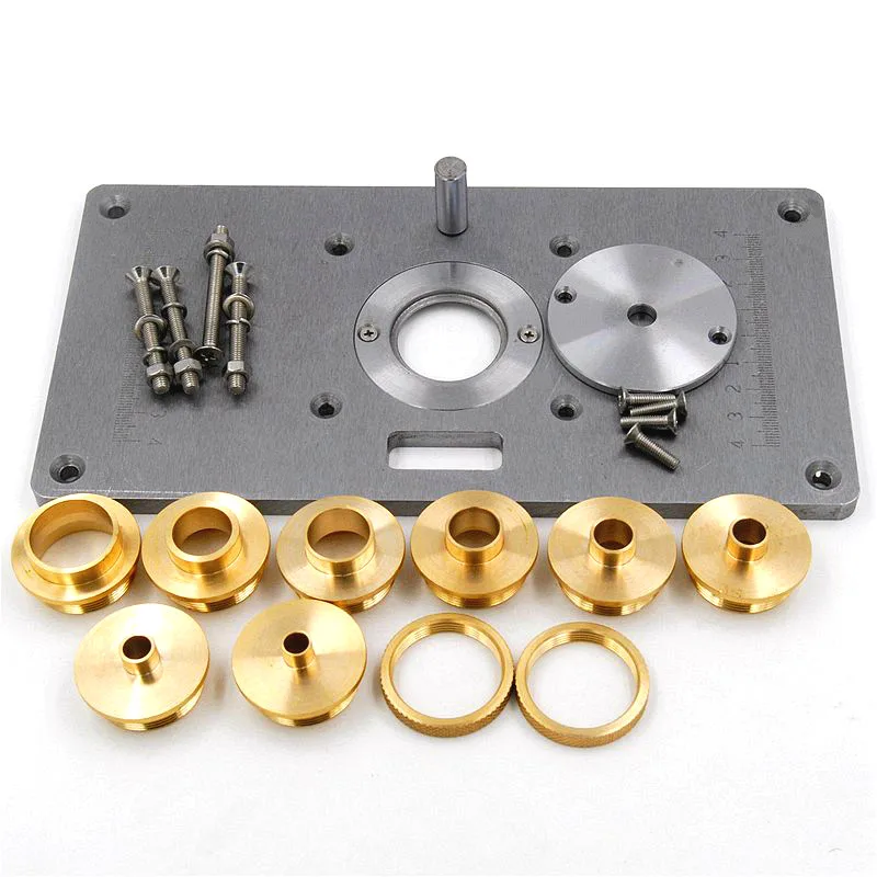 

Stainless Steel Router Table Insert Plate W/ Insert Rings Copper Bushing for Woodworking Trimmers Routers DIY Engrving Machine