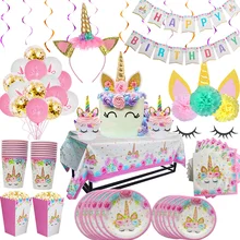 Tableware-Set Unicorn Party-Decoration Led-Light Favor Rainbow Baby Shower Birthday-Party