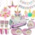 Rainbow Unicorn Birthday Party Tableware Set plates Cup Kids Favor Unicorni led light wedding Baby Shower Party Decorations