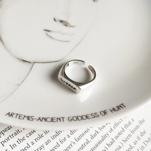 breeze ring Настоящее 925 пробы, серебряное кольцо, модное кольцо с буквами, Бриз, квадратное кольцо, широкие открытые полосы для мужчин и женщин, кольца из чистого серебра - Цвет камня: breeze ring